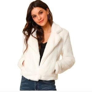Allegra K Winter Fashion Loose Faux Fur Cropped Jacket Coat